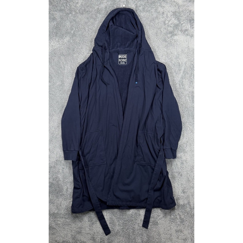 Dude Robe Mens 2XL/3XL Navy Blue Hooded Pockets Belt Cotton Terry Cloth